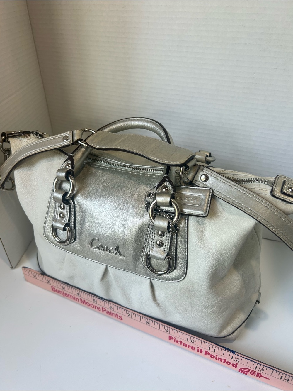 COACH Convertible Shoulder Satchel Hobo Bag Silver And Ivory F15445 Y2K Luxe Bag - Picture 11 of 16